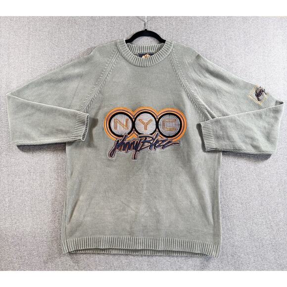 Johnny Blaze Sweater Men's XL Gray NYC Embroidered Hip Hop Pullover Streetwear - Picture 1 of 14